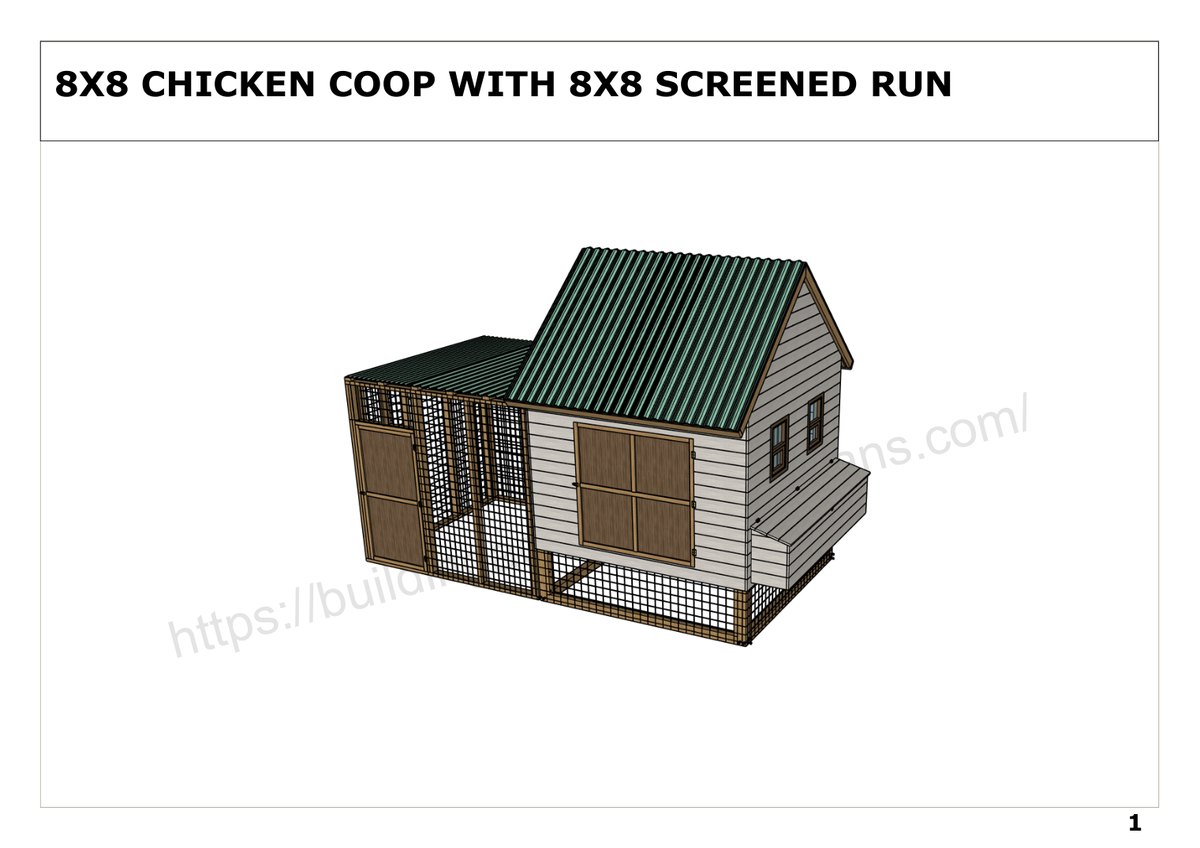8×8 Chicken Coop with 8×8 Screened Run plans