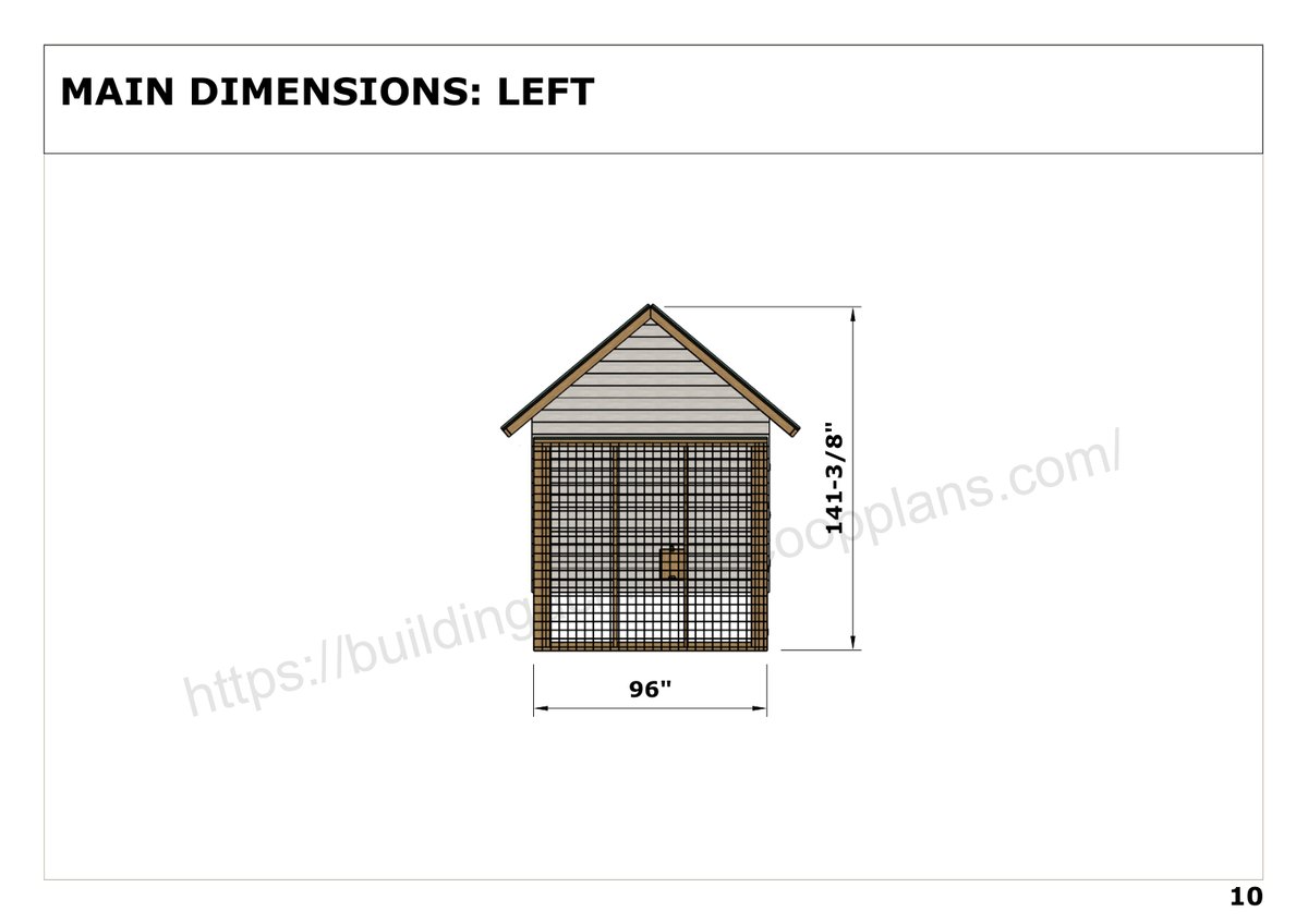 8x8 chicken coop plans left side elevation showing screened run end