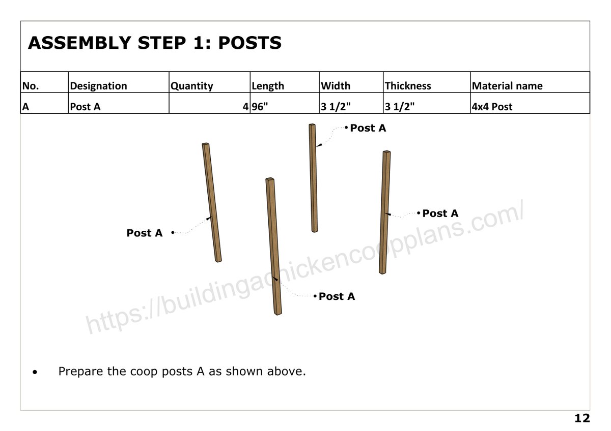 8x8 chicken coop plans step 1: Posts
