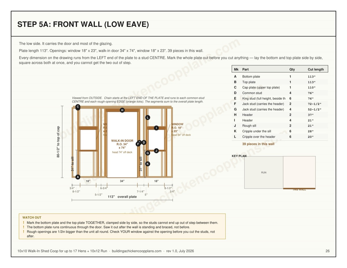 10x10 Walk-In Shed Coop for up to 17 Hens + 10x12 Run plans — wall framing sheet page