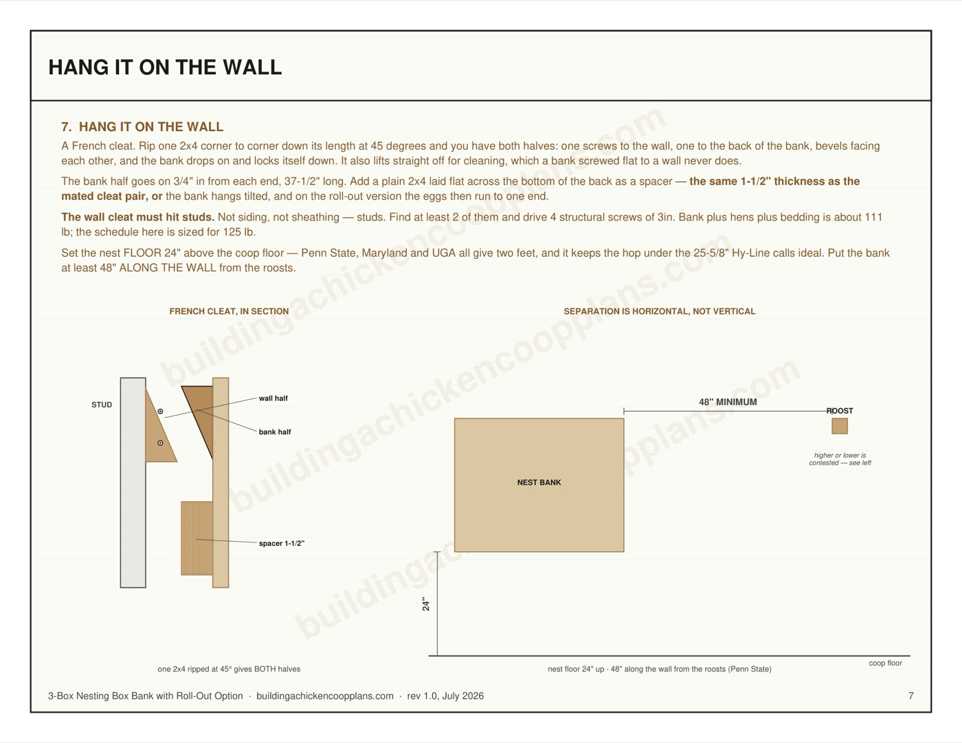 3-Box Nesting Box Bank with Roll-Out Option plans — wall-mounting sheet page