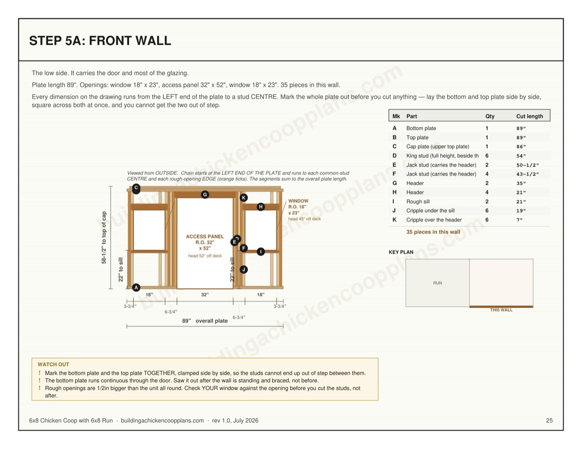 6x8 Chicken Coop with 6x8 Run plans — wall framing sheet page