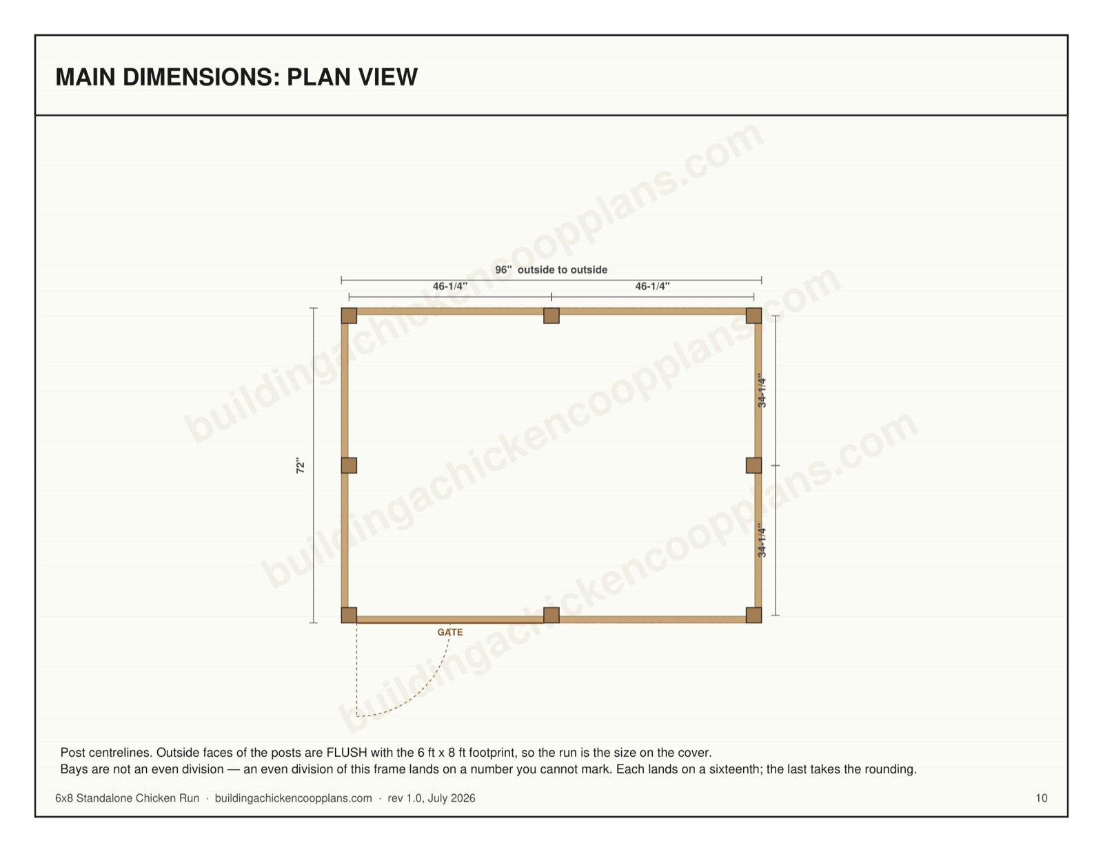 6x8 Standalone Chicken Run plans — dimensioned plan view page