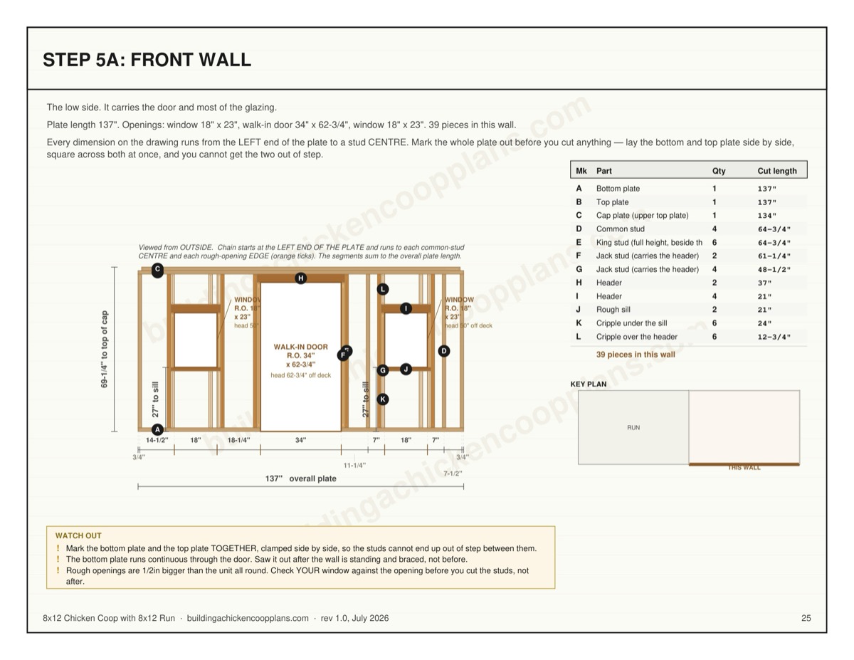 8x12 Chicken Coop with 8x12 Run plans — wall framing sheet page